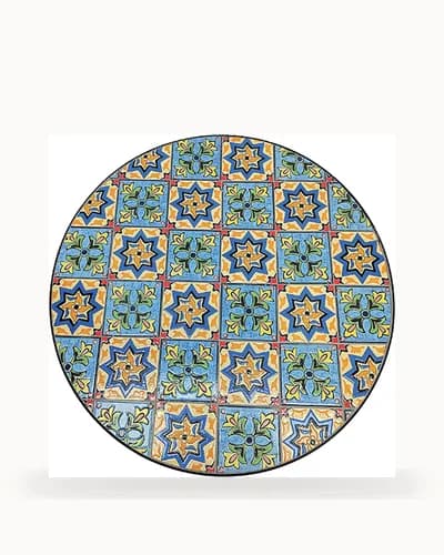 Teal Ochre Tile Mosaic Bistro Table — Mosaic pattern