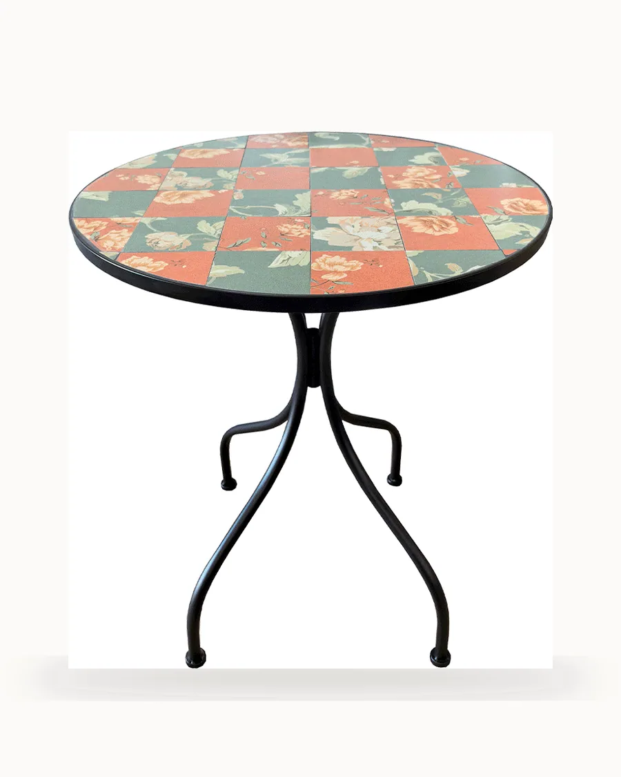 Coral Rose Chequer Mosaic Garden Table