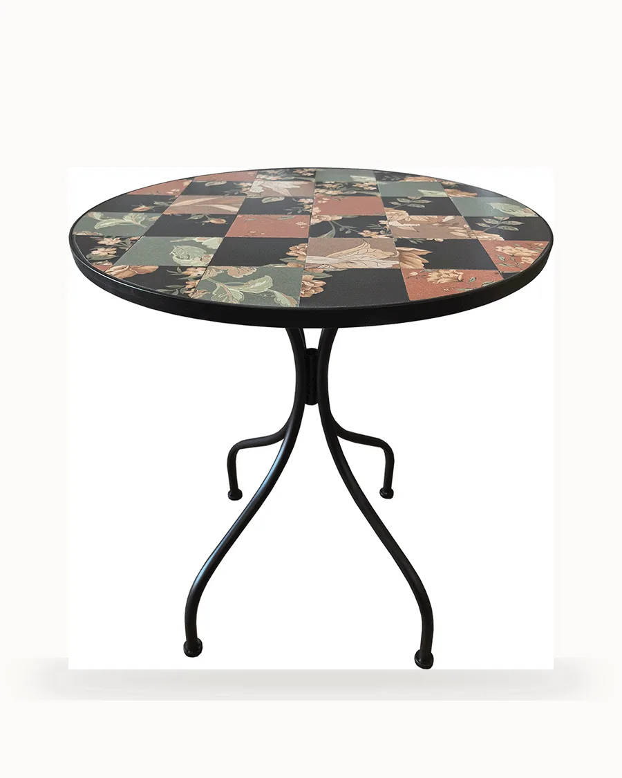 Midnight Bloom Chequer Mosaic Garden Table